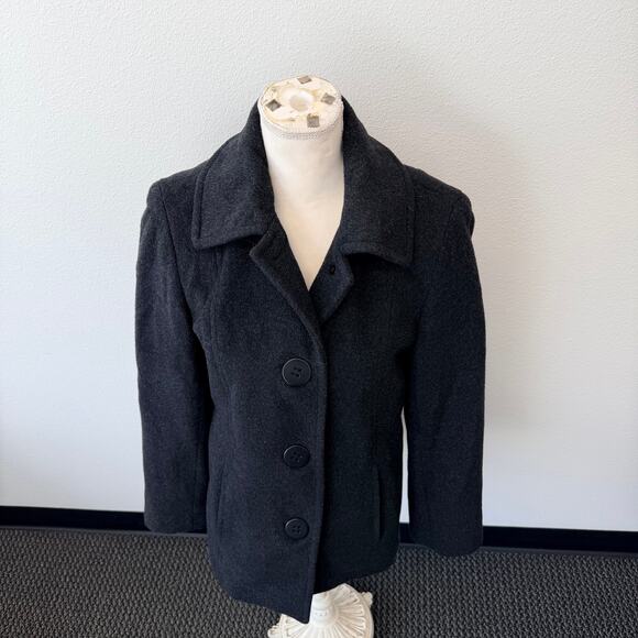 Calvin Klein Women's Black Warm Winter Wool Blend Pea Coat Button Up Size 6 - Picture 4 of 11